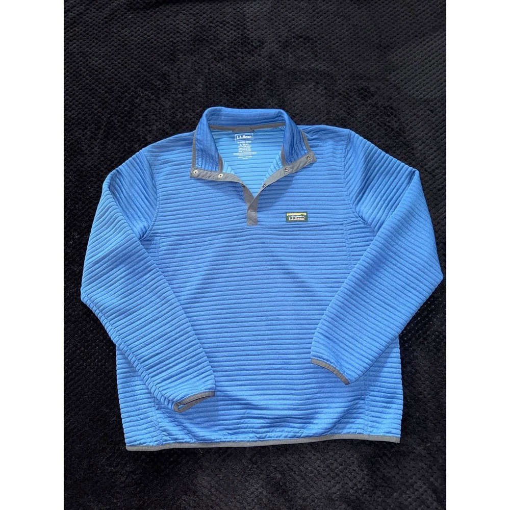 LL Bean Men's Slightly Fitted Sweater Airtight Pullover Blue Ribbed Sz L Tall